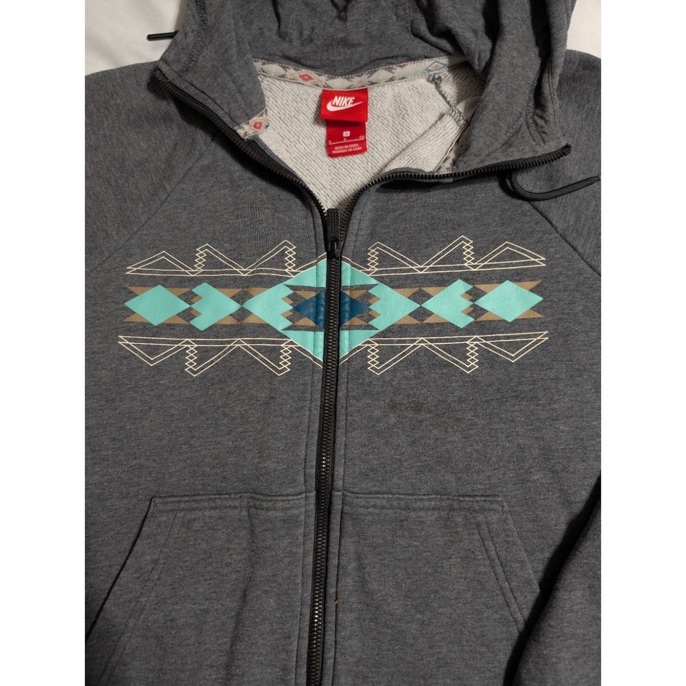 Nike N7 Full Zip Hoodie Small Gray Native Aztec Graphic Sweatshirt Womens - Picture 3 of 9